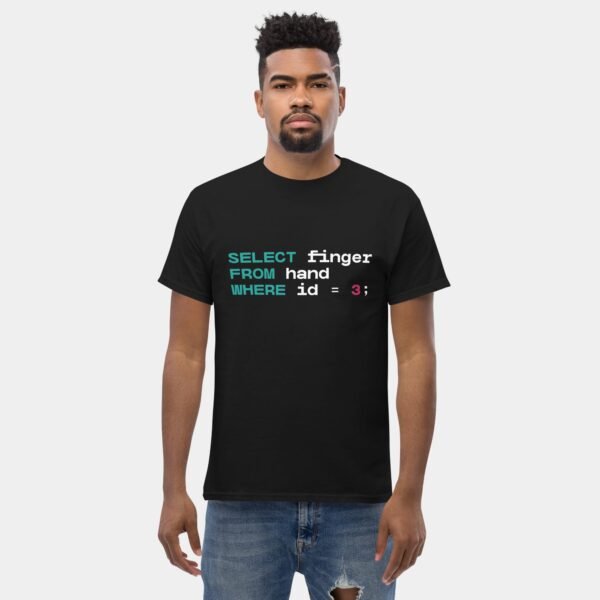 Select finger From hand Where id = 3 T-Shirt – SQL Developer Query Humor Tee Tech Geek