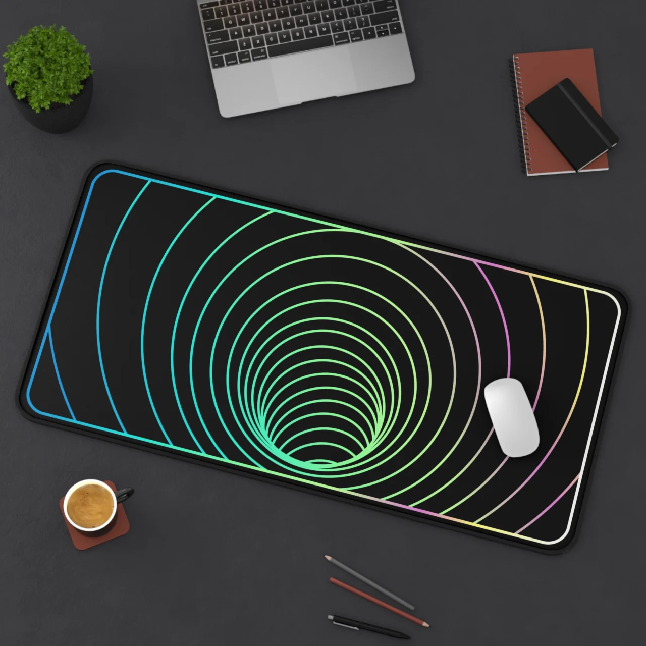 Void Colorful Spiral Desk Mat - Modern Abstract Workspace Decor - Programmers Coders Mouse Pad - Immersive Void Tunnel Gaming Mat