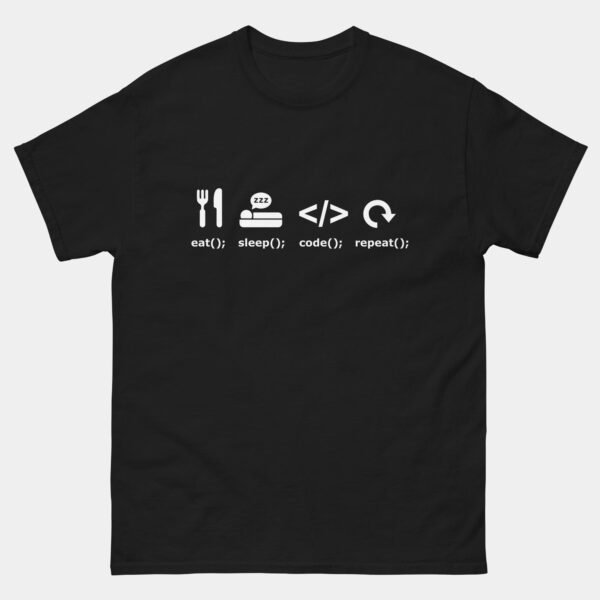 Eat Sleep Code Repeat T-Shirt - Funny Programmer Shirt - Coding Life Developer Gift - Software Engineer Humor Tee