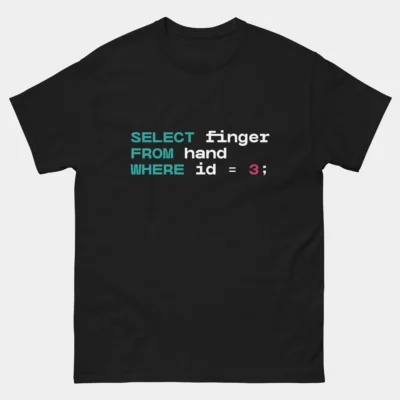 Select Finger From Hand Where ID = 3 Shirt - Funny SQL Programmer T-Shirt - Coding Developer Humor Tee - Nerdy Tech Joke