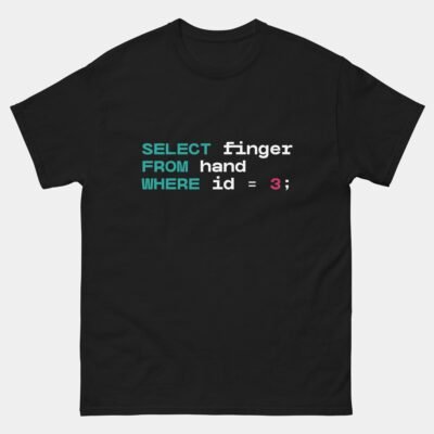 Select Finger From Hand Where ID = 3 Shirt - Funny SQL Programmer T-Shirt - Coding Developer Humor Tee - Nerdy Tech Joke