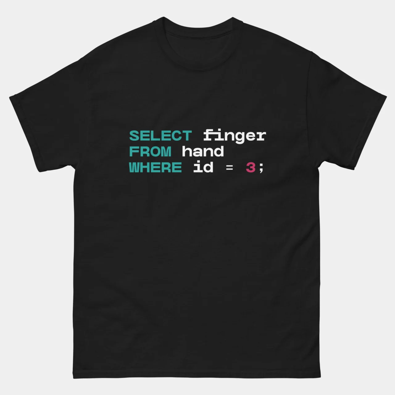 Select Finger From Hand Where ID = 3 Shirt - Funny SQL Programmer T-Shirt - Coding Developer Humor Tee - Nerdy Tech Joke