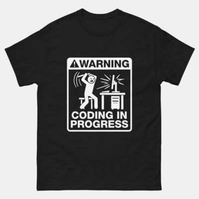 Warning Coding In Progress T-Shirt - Software Developer Shirt - Funny Programmer Tee - Computer Coder Work In Progress Gift