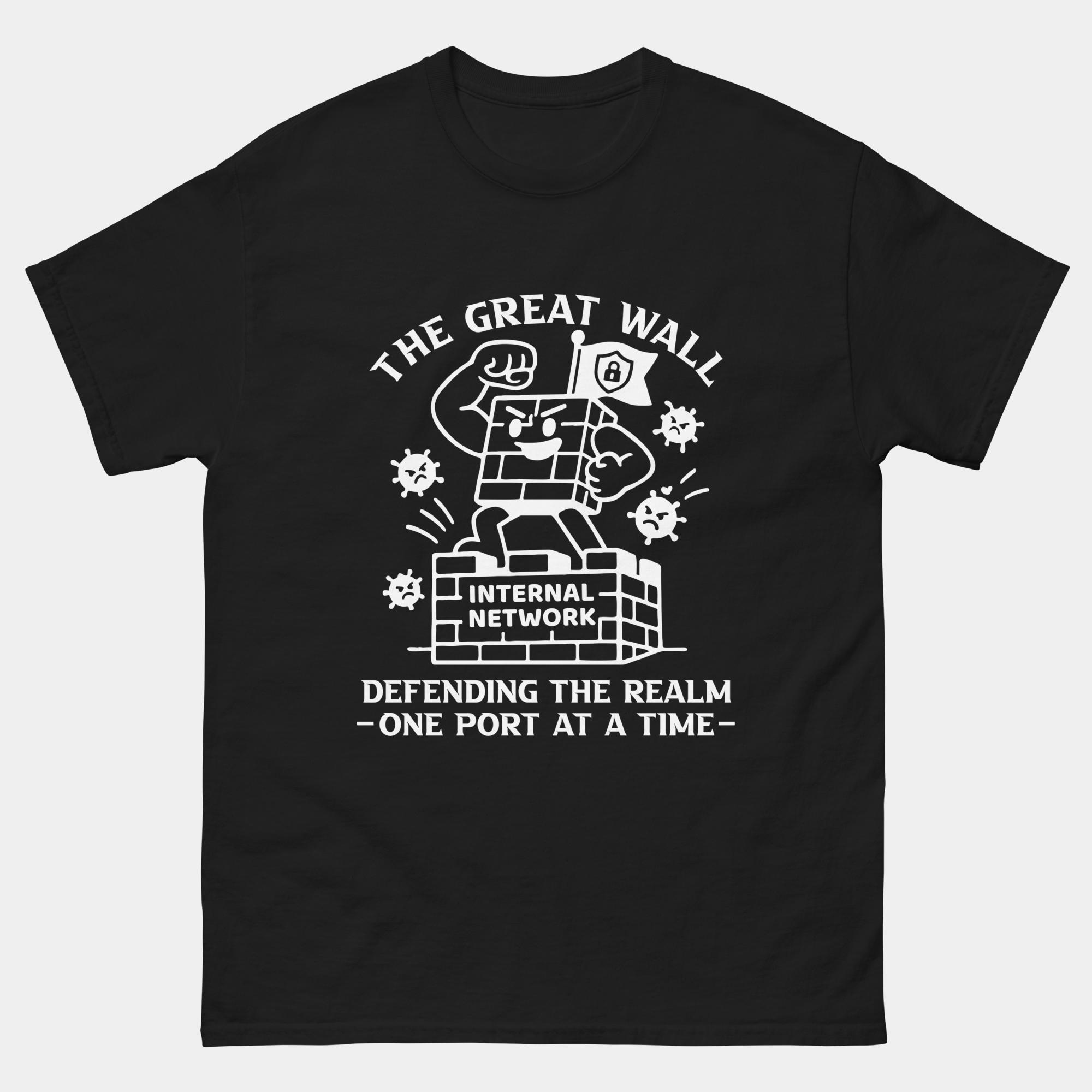 The Great Wall Cybersecurity T-Shirt - Network Security Shirt - Funny Firewall InfoSec Humor Tee - Defend The Ports Hacker Gift