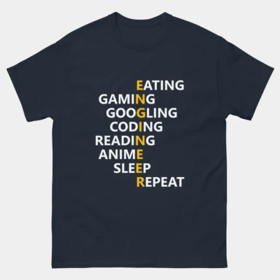Engineer Eating Gaming Googling Coding T-Shirt - Funny Software Developer Shirt - Anime Coding Nerd Life Tee - Programmer Routine Gift