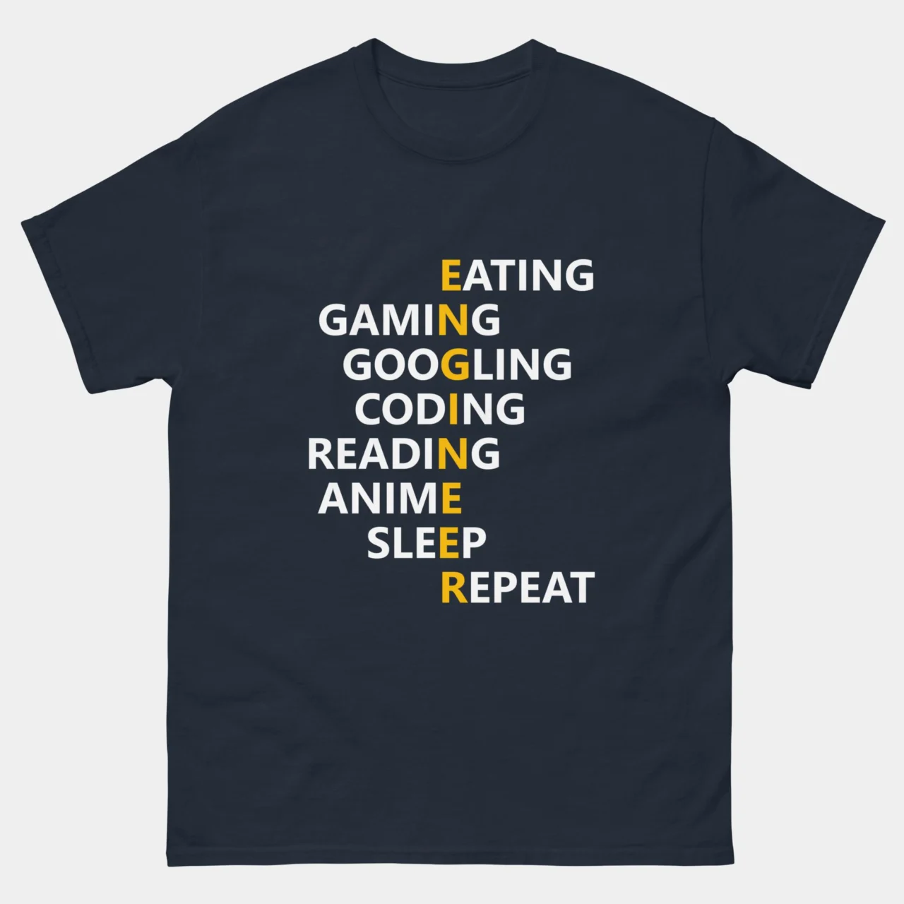 Engineer Eating Gaming Googling Coding T-Shirt - Funny Software Developer Shirt - Anime Coding Nerd Life Tee - Programmer Routine Gift
