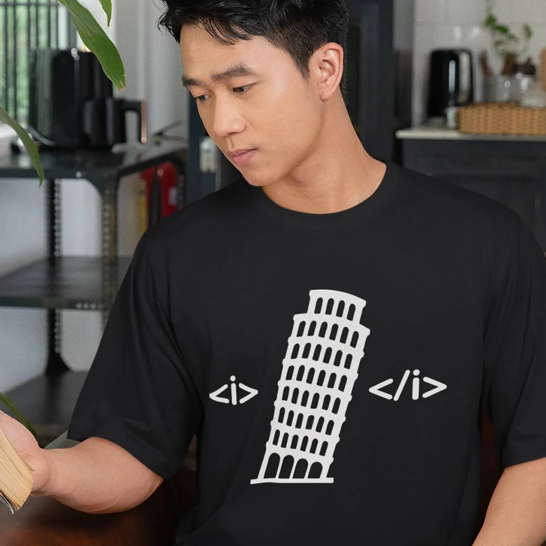 HTML Tag Italic Leaning Tower Of Pisa T-Shirt – Funny Web Developer Shirt – HTML Italics Coding Joke Tee – Web Designer Gift