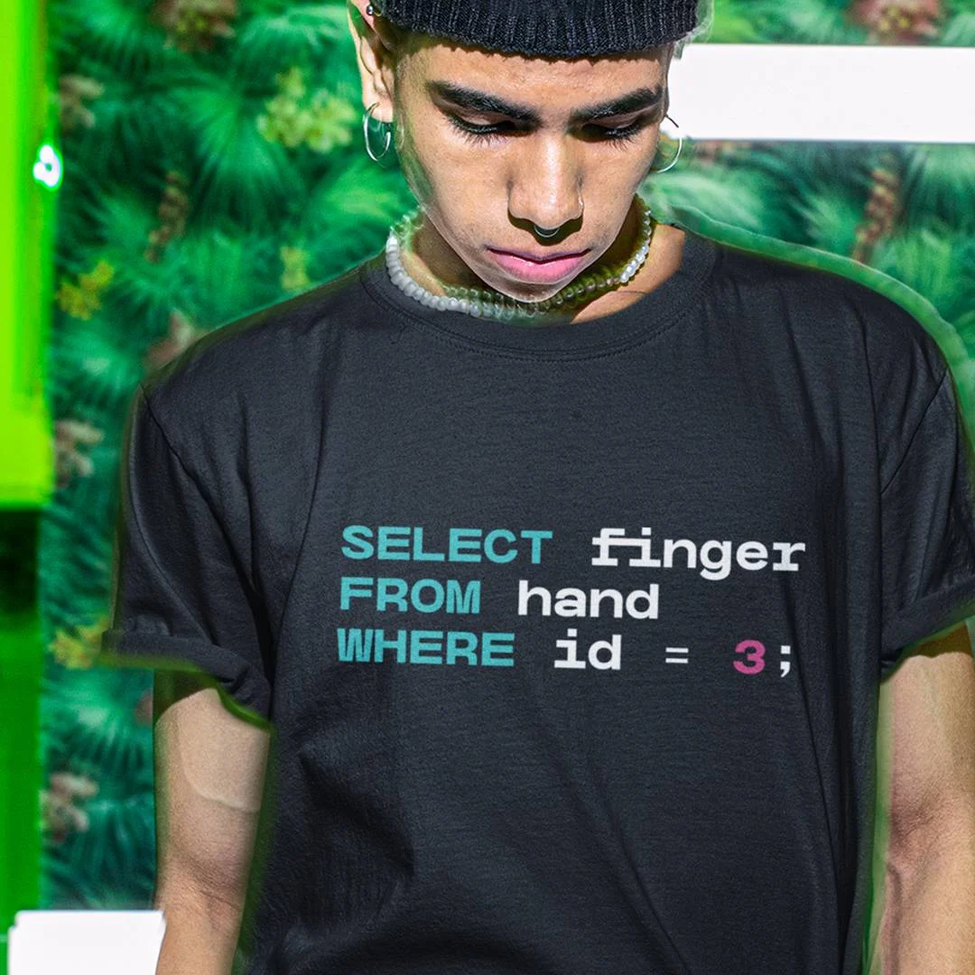 Select Finger From Hand Where ID = 3 Shirt – Funny SQL Programmer T-Shirt