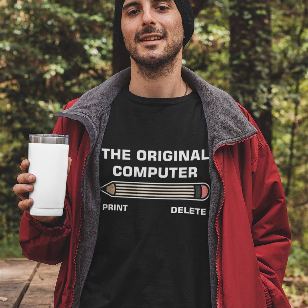 Pencil The Original Computer T-Shirt – Print (graphite Head) and Delete(eraser)