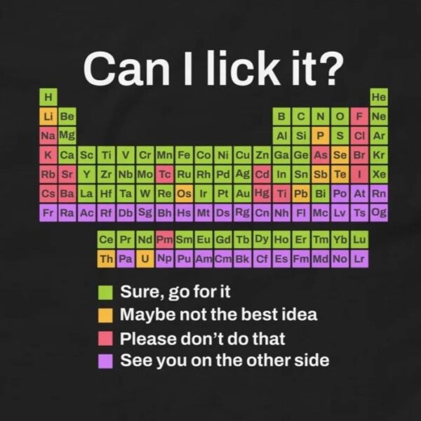 Can I Lick It Funny Chemistry T-Shirt – Periodic Table Elements Humor Shirt Design