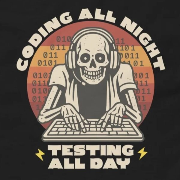 Coding All Night Testing All Day T-Shirt – Funny Programmer Skeleton Shirt Design