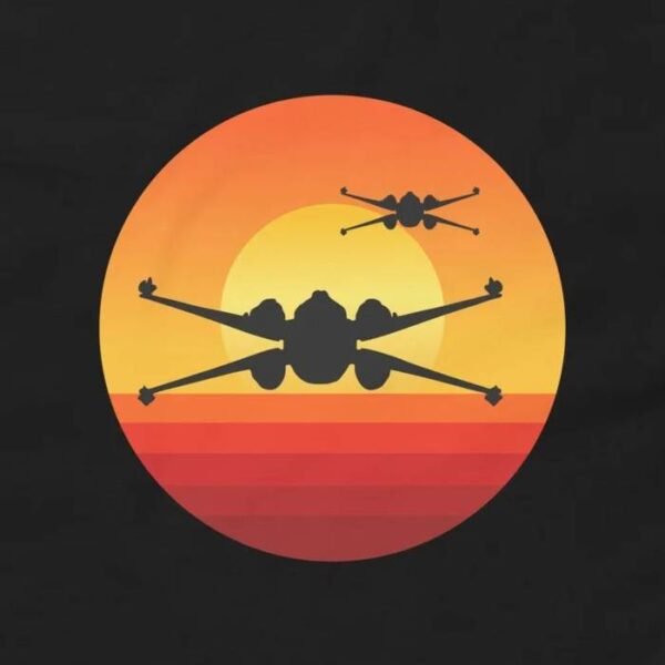 Sunset X-Wing Starfighter T-Shirt - Retro Rebel Pilot Sci-Fi Tee Design