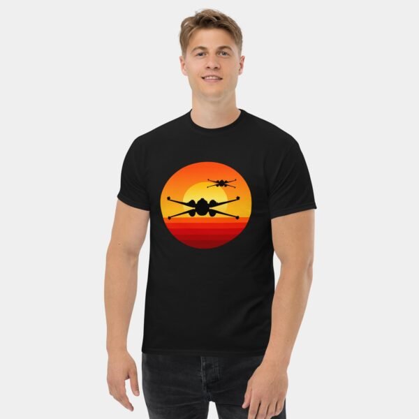 Sunset X-Wing Starfighter T-Shirt - Retro Rebel Pilot Sci-Fi Tee Tech Geek