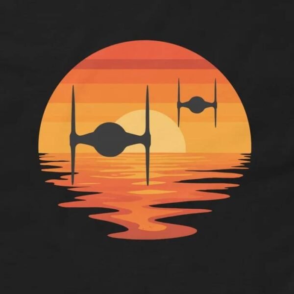 Tie Fighter Sunset Retro T-Shirt - Vintage Starfighter Sci-Fi Wars Inspired Tee Design