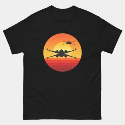 Sunset X-Wing Starfighter T-Shirt - Retro Rebel Pilot Sci-Fi Tee
