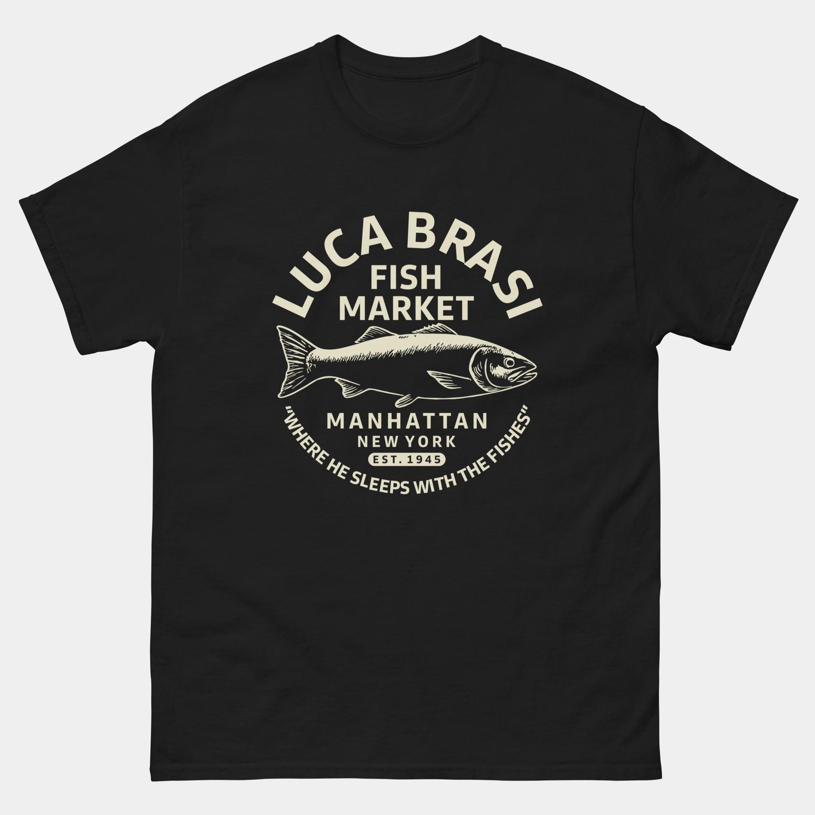 Luca Brasi Fish Market T-Shirt - Vintage Mafia Movie Inspired Retro Tee