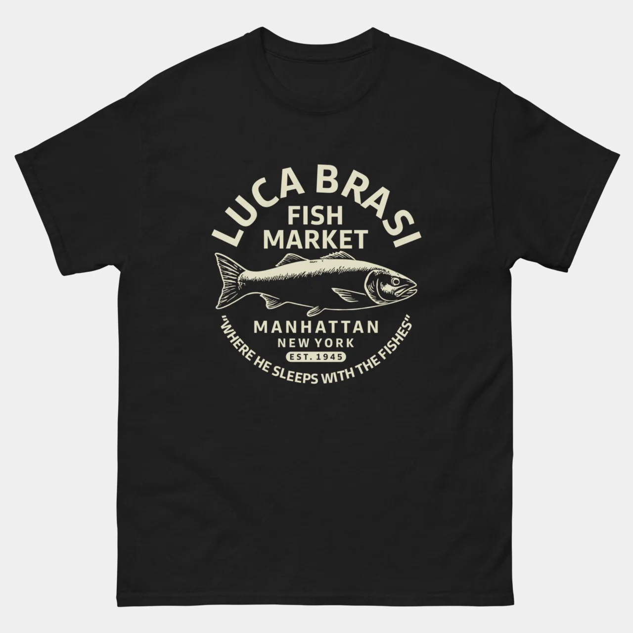 Luca Brasi Fish Market T-Shirt - Vintage Mafia Movie Inspired Retro Tee