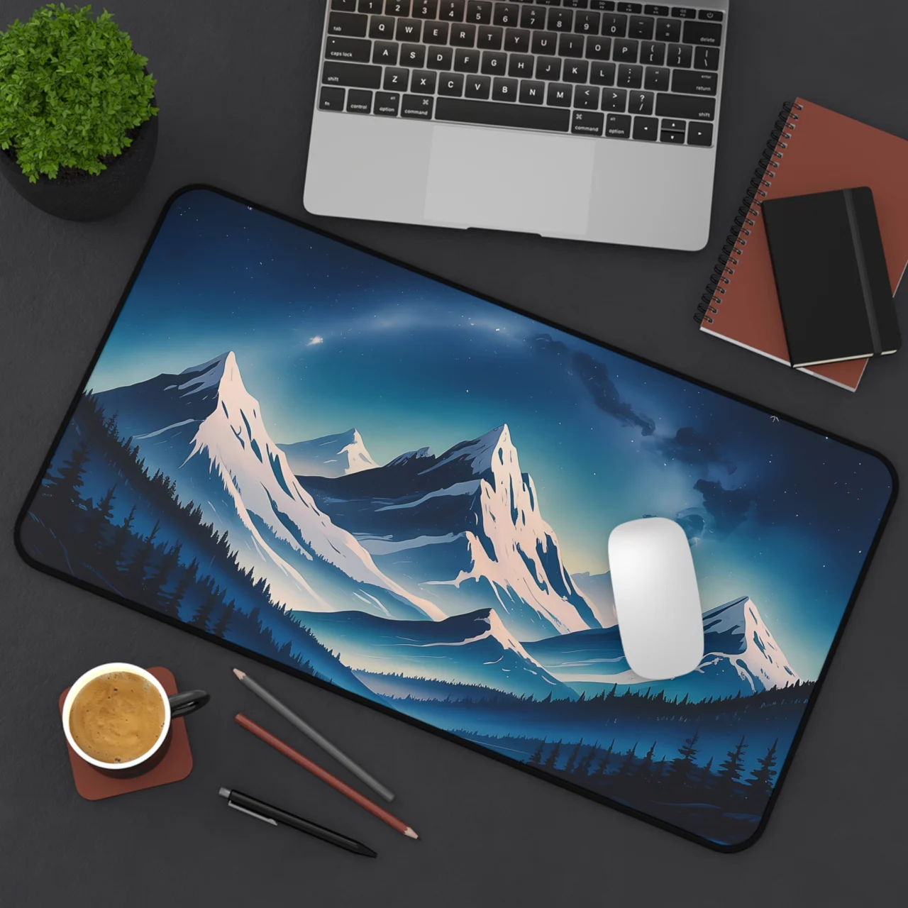Frozen Peaks Mountain Landscape Desk Mat - Snow Mountains Gaming Mouse Pad - Work From Home Gift - Nature Office Decor