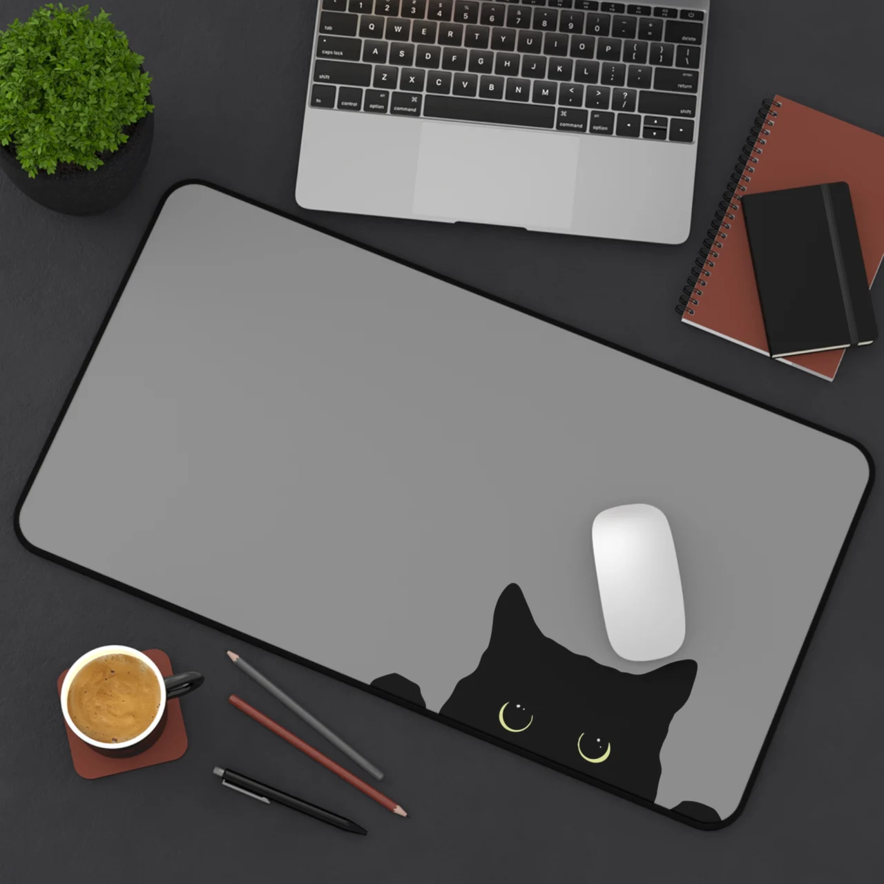 Cute Cat Peeking Desk Mat - Funny Programmer Gift - Cat Lover Mouse Pad - Kawaii Office Decor - Computer Geek Tech Accessories
