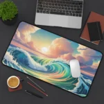 Ocean Wave Desk Mat - Seascape Beach Desk Decor - Colorful Blue Waves Mouse Pad - Seaside Laptop Mat - Home Office Accessory