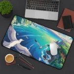 Flock of Sea Birds Desk Mat - Nature-Inspired Coastal Workspace Decor - Blue Ocean Water Coast Mousepad - Serene Flying Bird Desk Pad