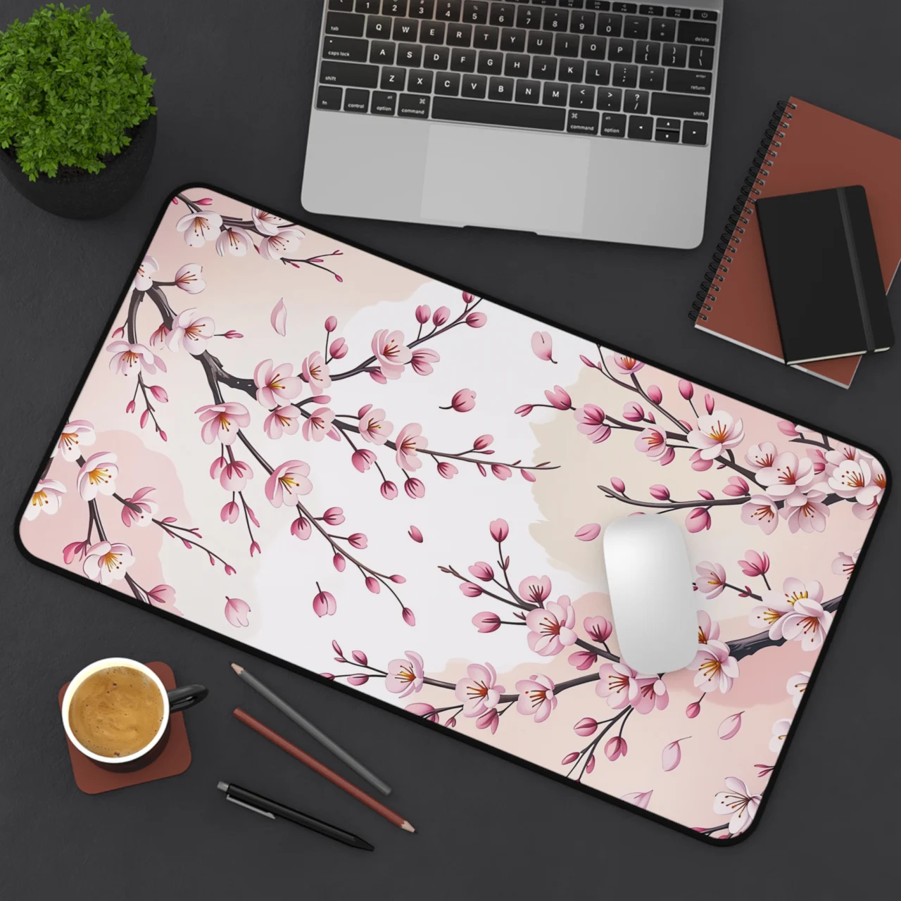 Sakura Desk Mat - Minimalist Cherry Blossom Mouse Pad - Pastel Aesthetic Decor - Pink Floral Keyboard Mat - Peaceful Office Art