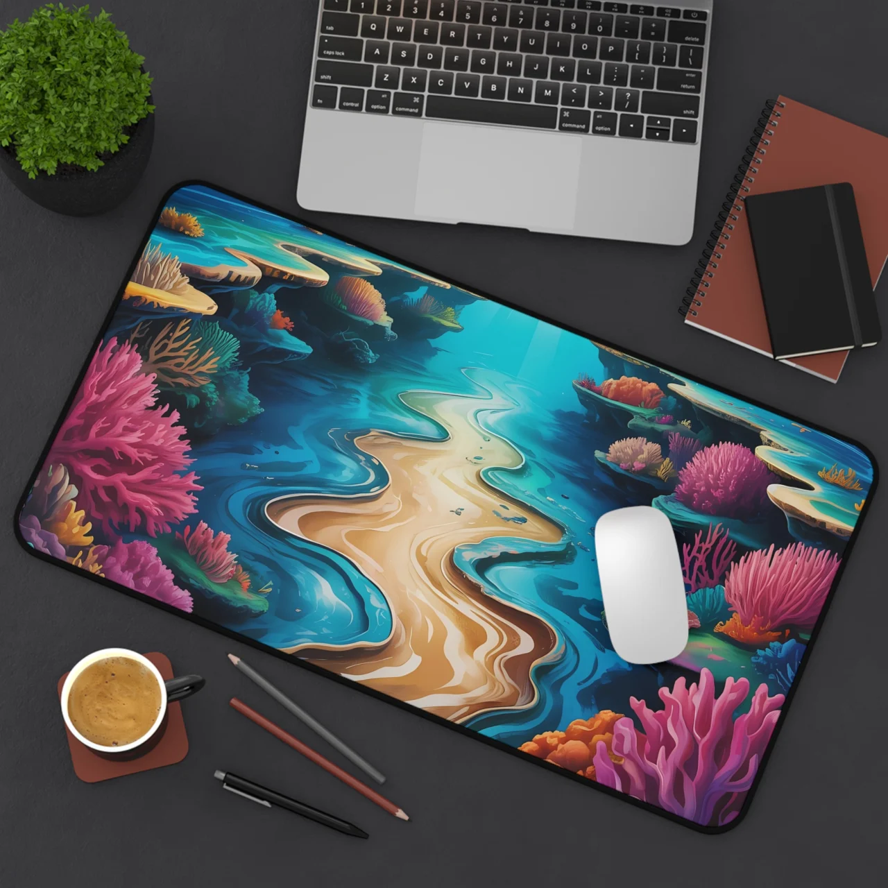 Vibrant Coral Reef Desk Mat - Aquatic Gaming Mousepad - Ocean Lover's Office Decor - Tropical Fish Home Office Gift - Nautical Mermaidcore Desk Pad