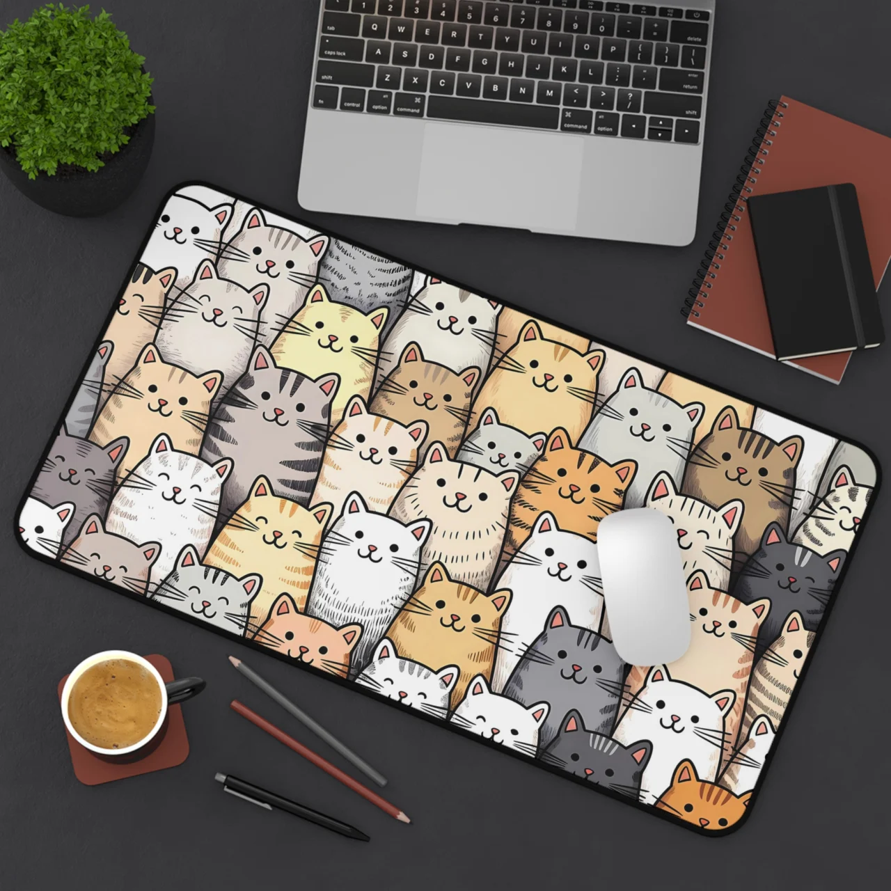 Packed Cats Desk Mat - Whimsical Cute Cat Mouse Pad - Funny Cat Lover Gift - Large Gaming Desk Mat - Home Office Pet Themed Accessories
