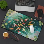 Japanese Koi Fish Pond Desk Mat - Studio Ghibli Inspired Anime Lofi Gaming Mouse Pad - Zen Office Vibes Decor - Cute Gift for Fish Lovers