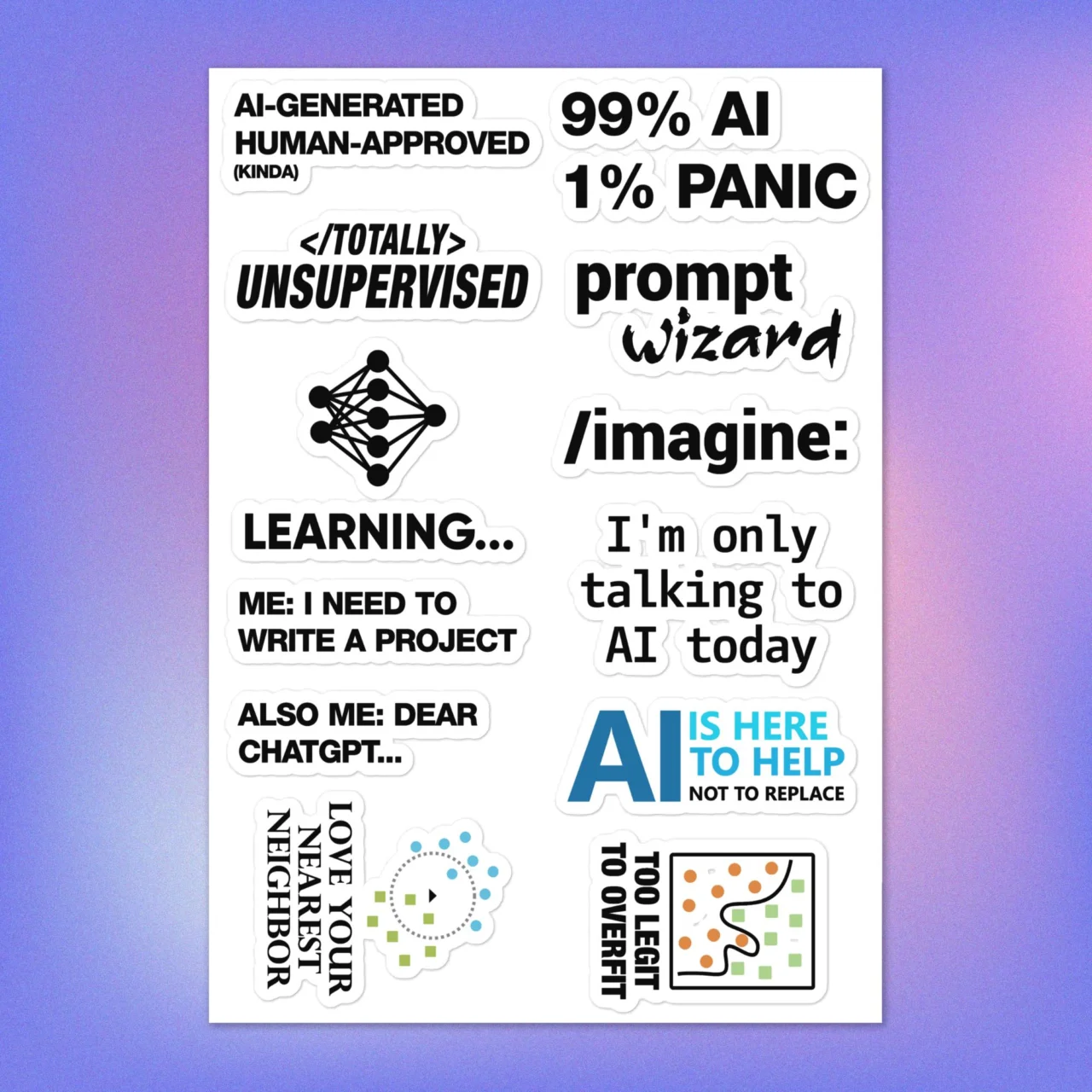 AI Machine Learning Sticker Pack - Funny Data Science Sayings Sheet