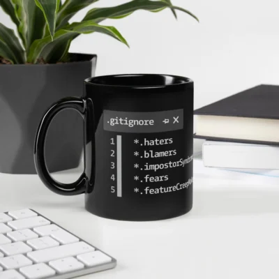Funny gitignore Mug - Software Engineer Git Mug - Developer Motivational Gift - Impostor Syndrome Humor - Feature Creep Blamer Coder Mug
