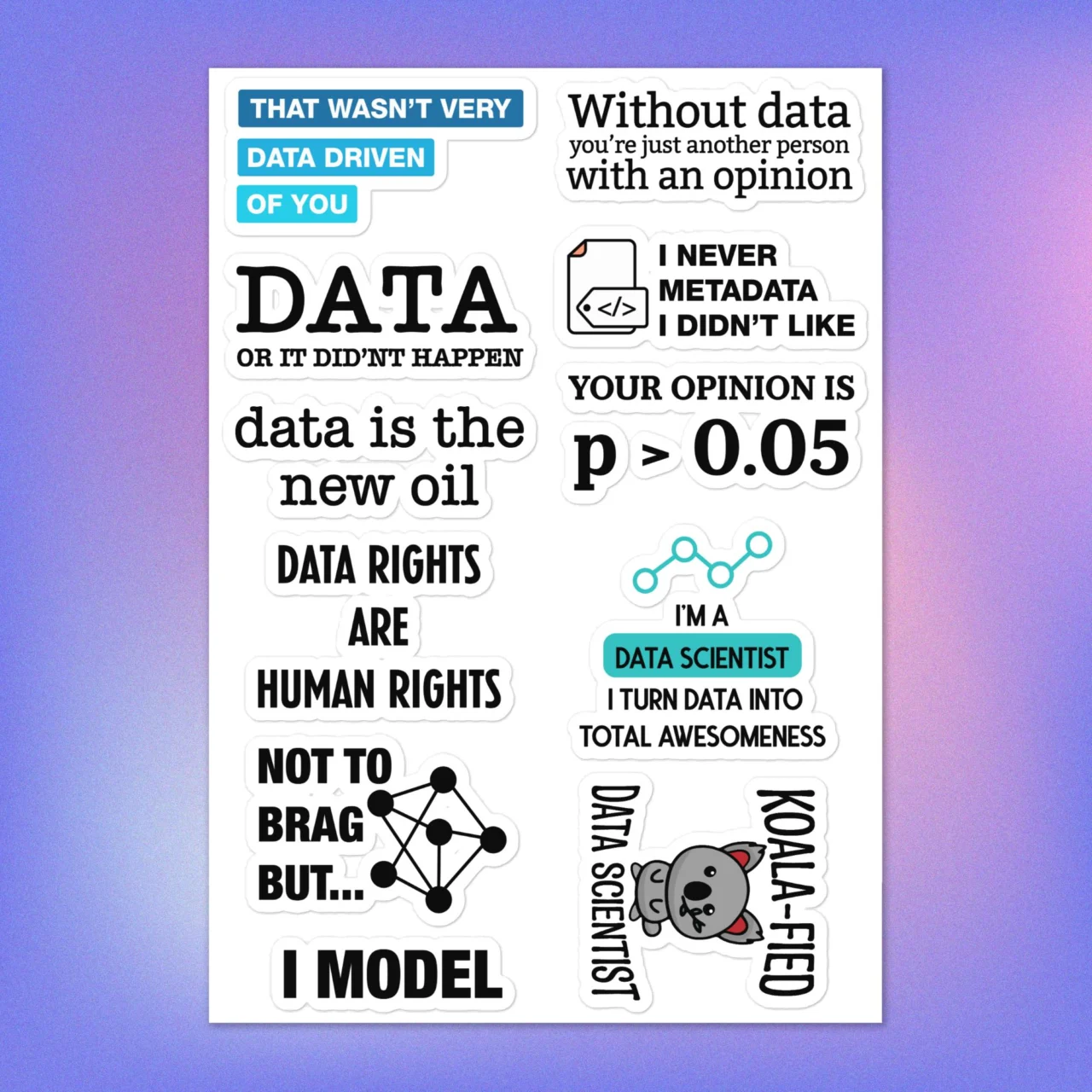 Data Science Sticker Pack - Funny Data Analyst Sayings Sheet - Statistical Humor Decals