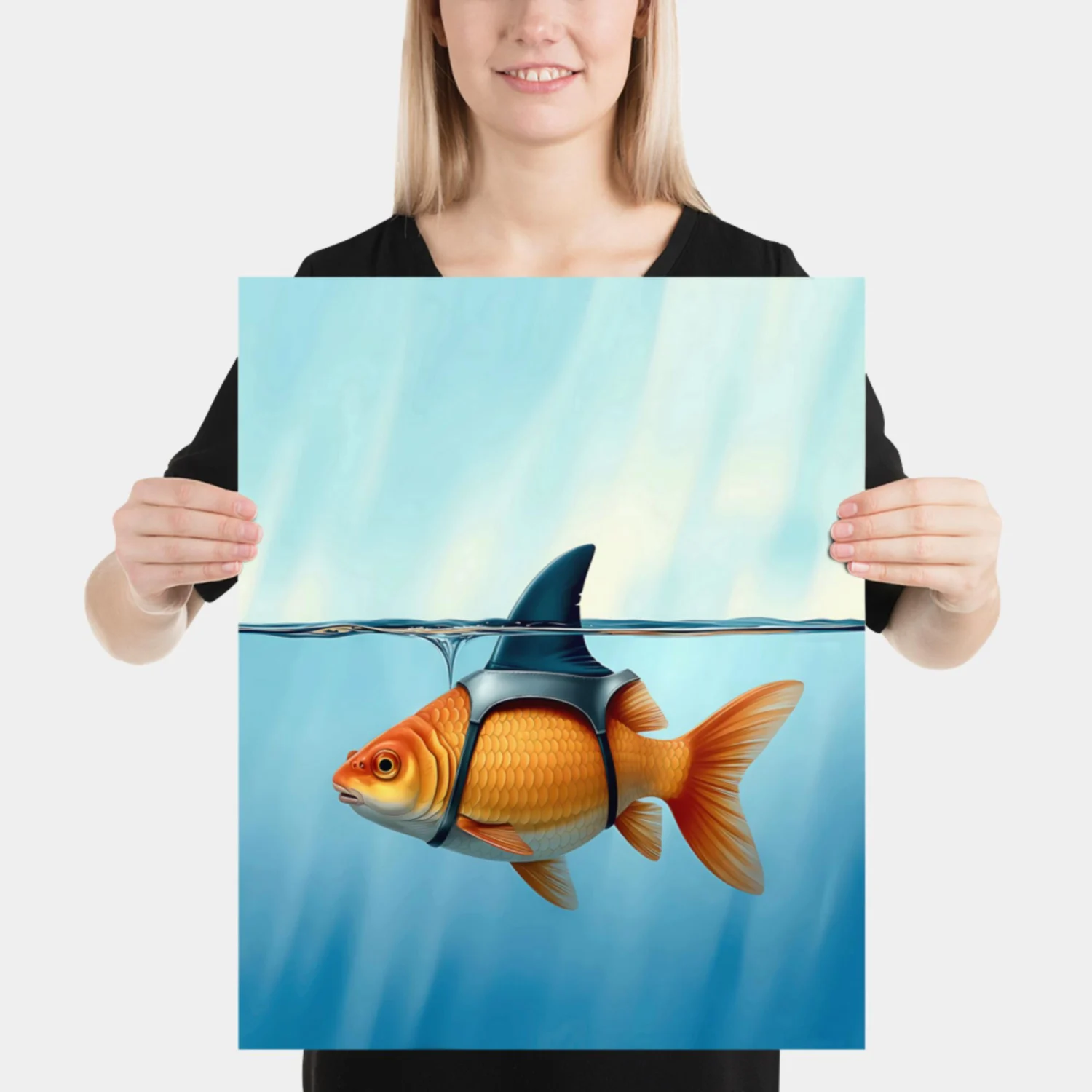 Goldfish Disguised as Shark Poster - Mindset is Everything Motivational Print - Funny Fish Illustration Wall Art - Brilliant Disguise Decor