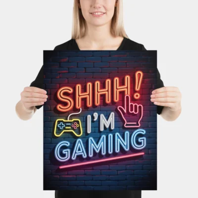 Shhh I'm Gaming Funny Gamer Poster - Game Room Wall Art Sign - Shhh I'm Gaming Decor Gift - Funny Gaming Room Poster