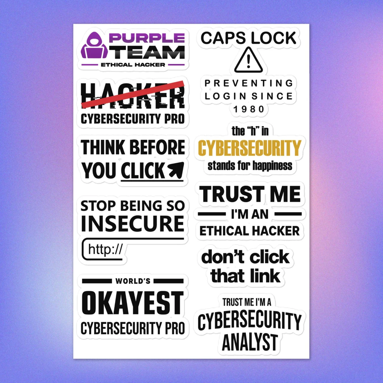 Funny Cybersecurity Purple Team Stickers Pack - Ethical Hacker Laptop Decals