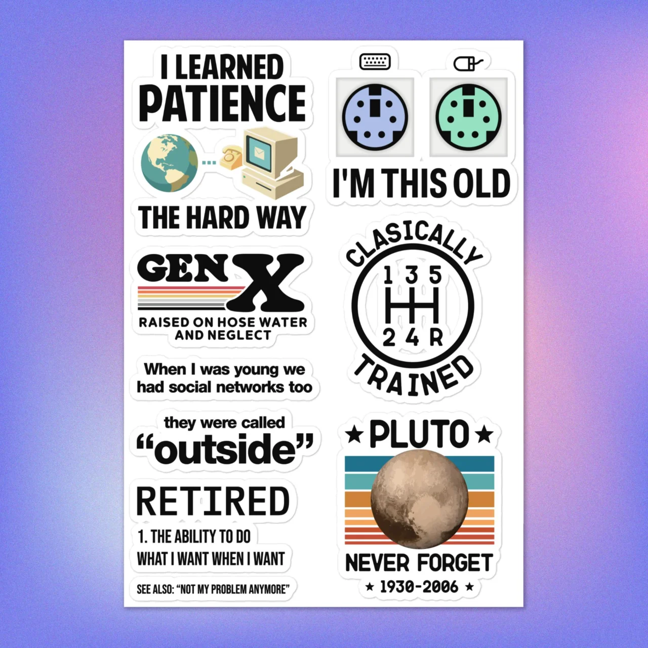 Funny Retro Stickers Pack Sheet - Nostalgic Gen X Humor Decals - Funny Retro Tech Sayings Stickers Sheet