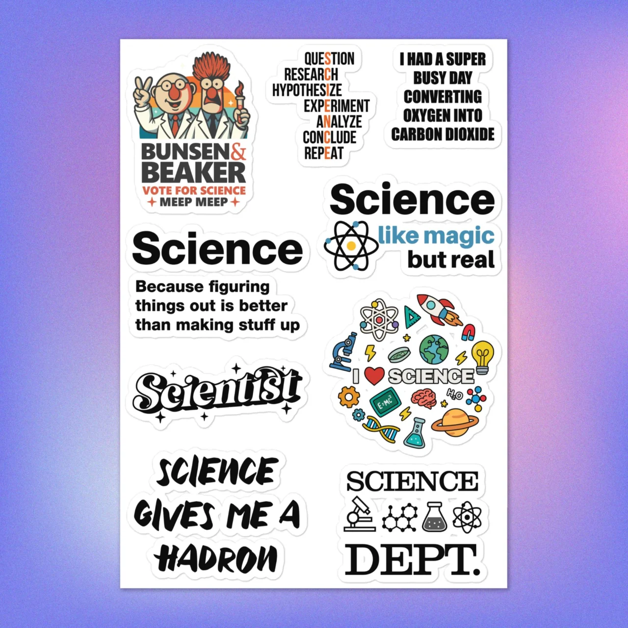 Funny Science Stickers Pack - Funny Science Sayings Sticker Sheet - Vote for Science STEM Gift - Scientific Method Decals