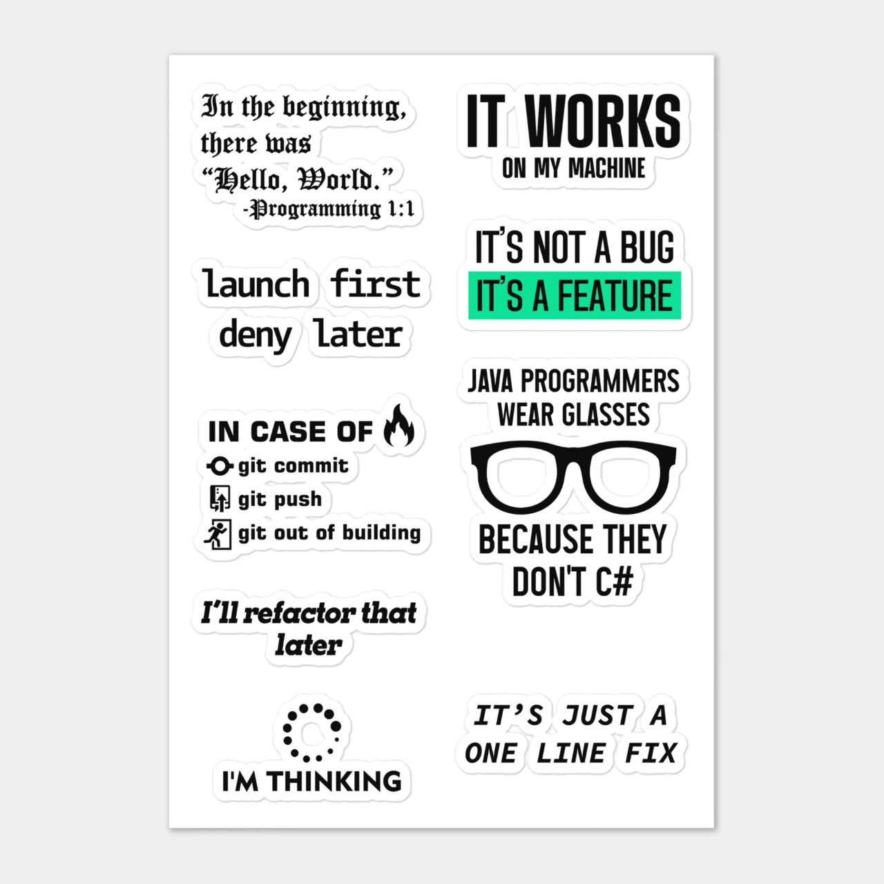 Programmer Excuses Sticker Sheet - Funny Developer Laptop Decals - "It Works On My Machine" Coder Gift - "It's Not a Bug It's a Feature" Tech Humor