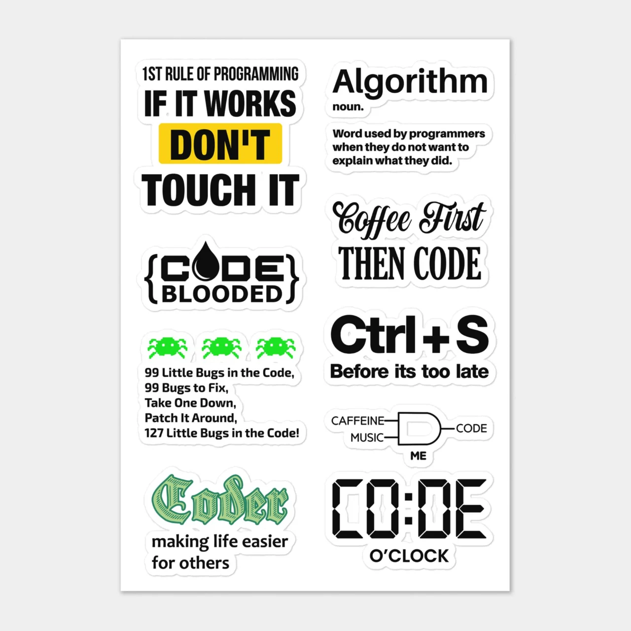 Programmer Humor Sticker Sheet - Funny Coding Coder Gift Pack