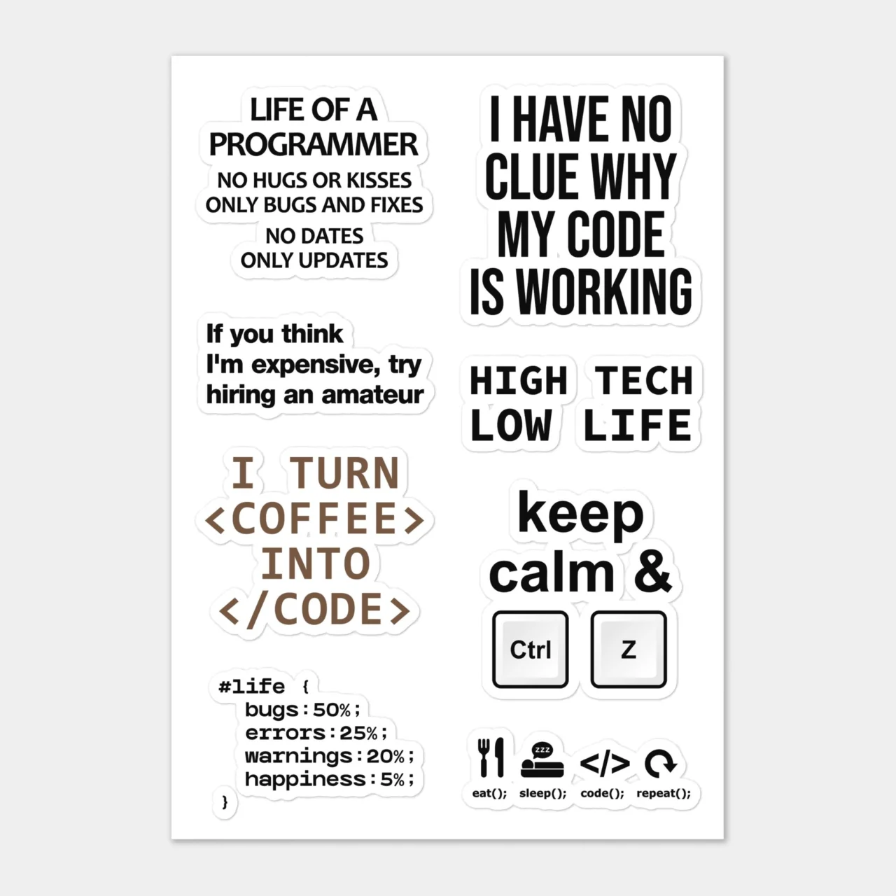 Programmer Reality Sticker Sheet - Funny Developer Laptop Decals - "Bugs and Fixes" Coder Gift - "If You Think I'm Expensive" Tech Humor
