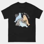 Black cute Seals of Approval Funny Encouragement Tee featuring three illustrated seals on rocks labeled Nice Work Way To Go and Well Done with a crescent moon and stars, funny seal of approval graphic tee for teachers and animal pun lovers