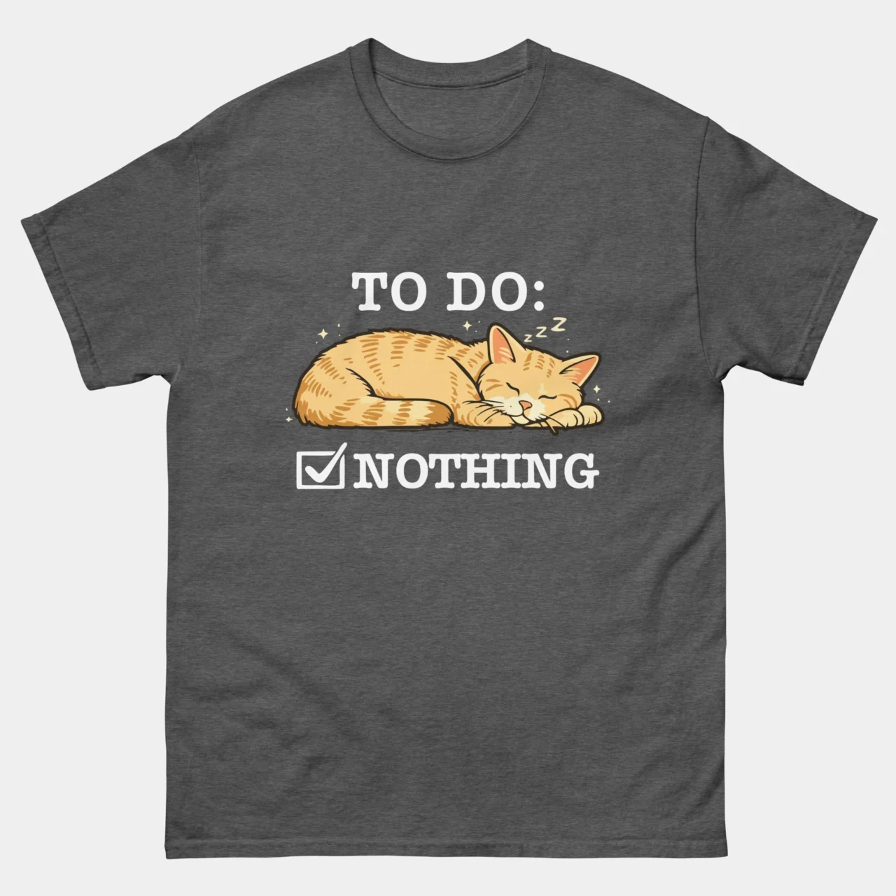 To Do Nothing Funny Sleeping Cat T-Shirt with Sleeping Cat Illustration in Grey