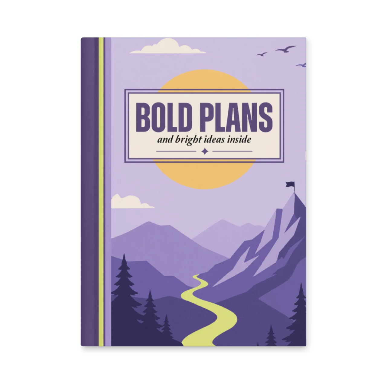Bold Plans And Bright Ideas retro vintage purple mountain hardcover notebook. Funny Motivational Planning Journal