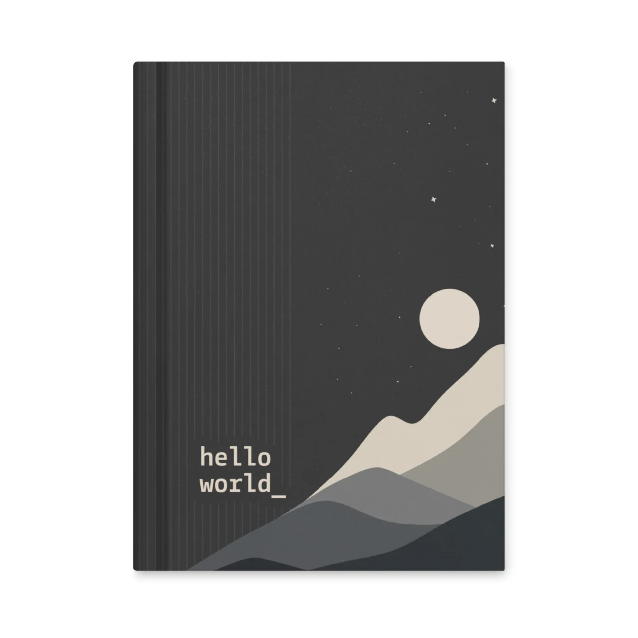 Hello World funny programmer notebook - Funny Coding Journal for Programmers with moon and mountain design