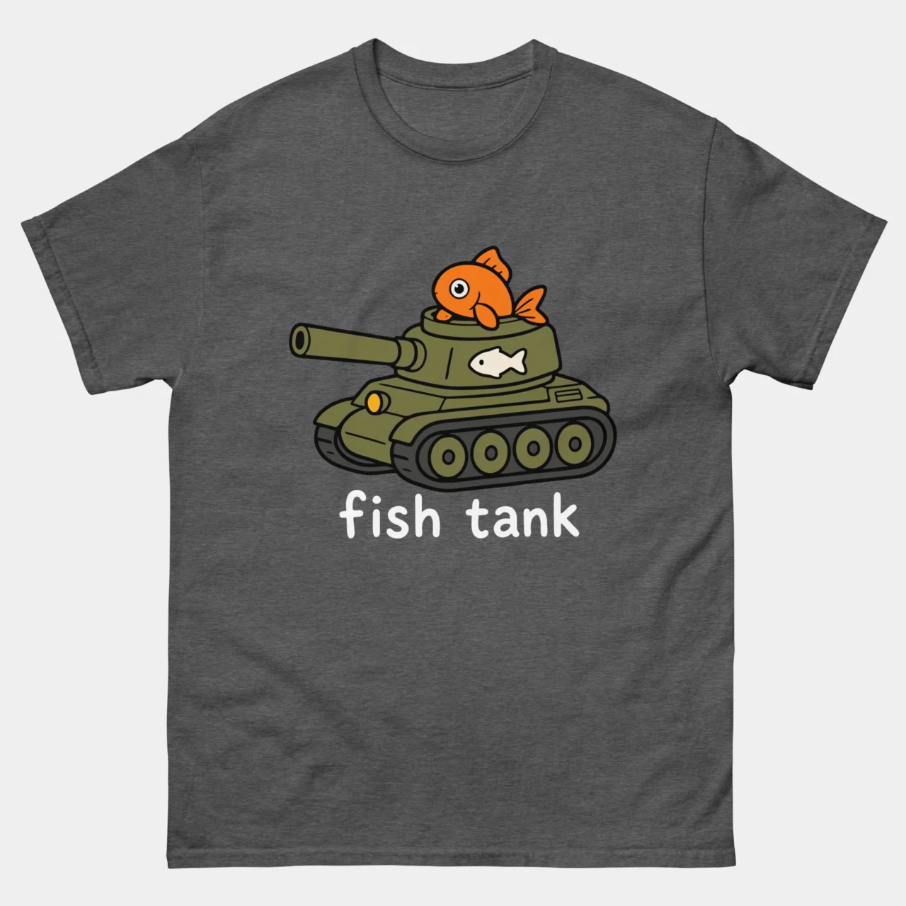 Fish Tank Funny Pun T-Shirt - Goldfish Wordplay Graphic Shirt in Dark Heather