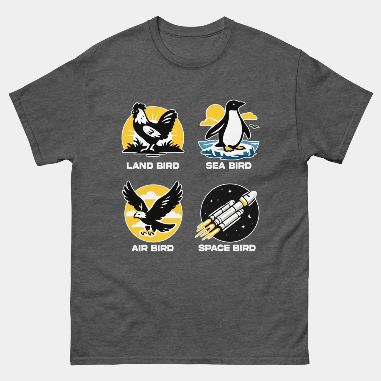 Land Sea Air Space Bird Funny Meme Shirt - Classification Meme T-Shirt in Dark Heather