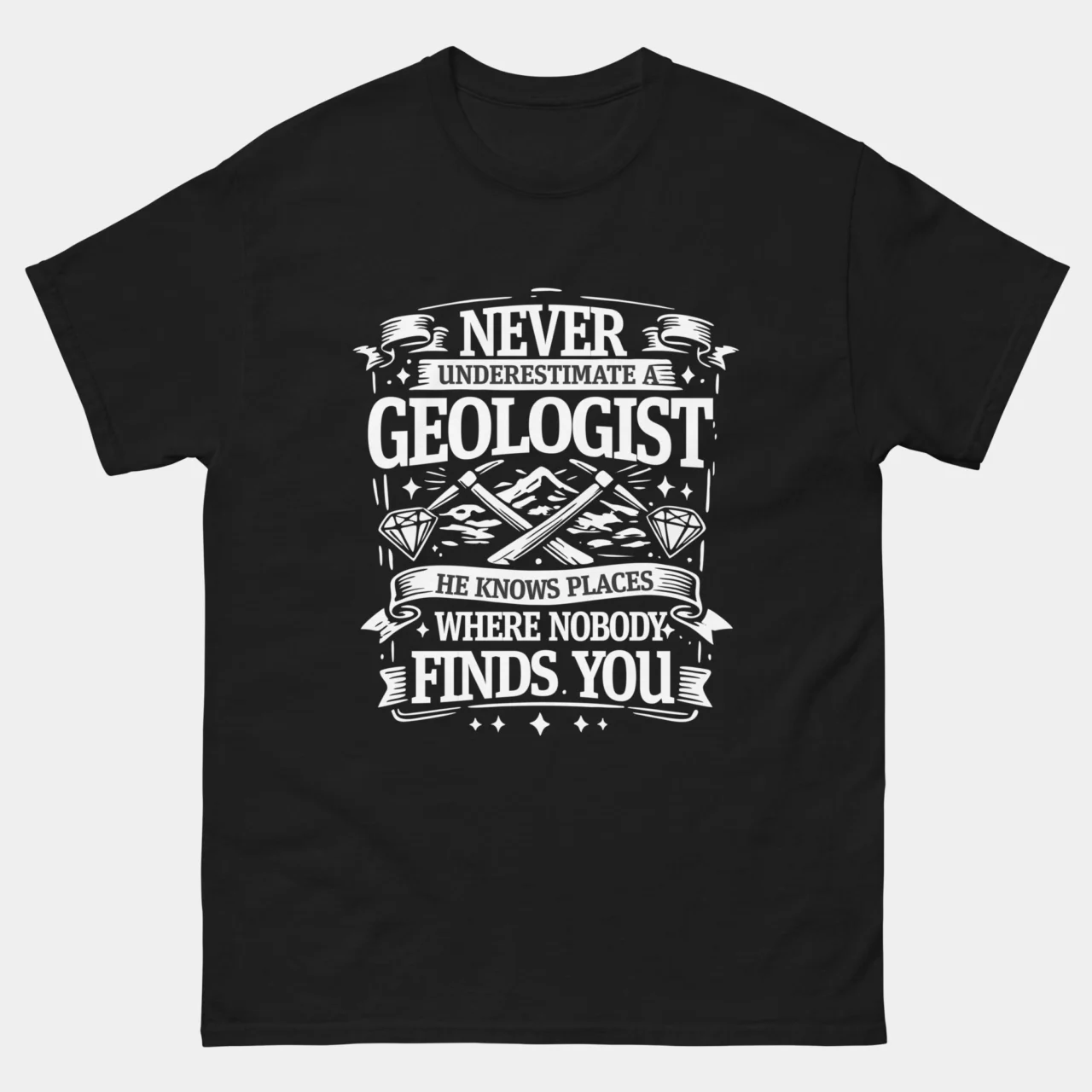 Never Underestimate a Geologist Funny Tee - Vintage Badge T-Shirt in Black