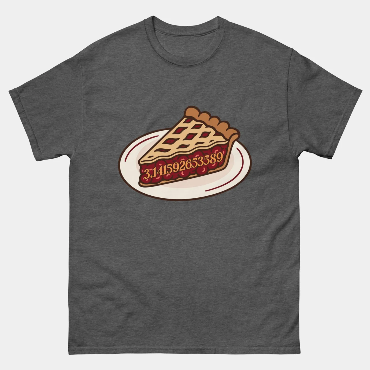 Pi Pie Slice Funny Pi Day T-Shirt - Pi Digits Cherry Pie Slice Pi Shirt in Dark Heather