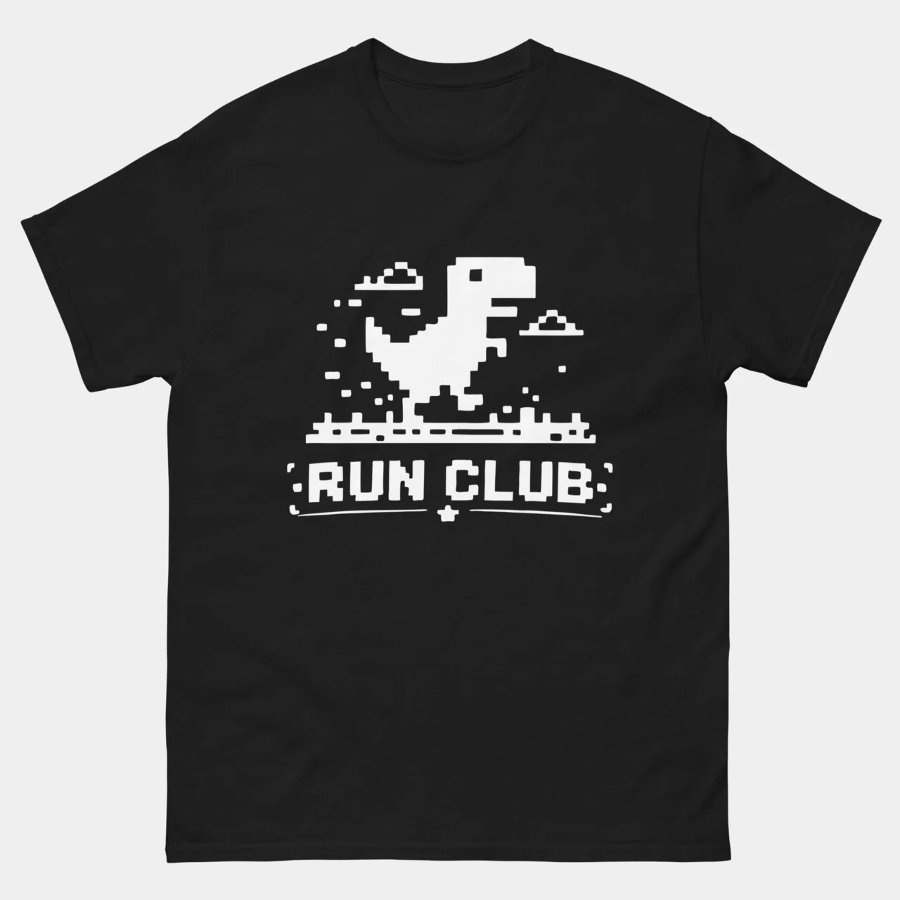 Run Club Pixel Dinosaur Funny T-Shirt - Pixel Art Dinosaur T-Shirt in Black