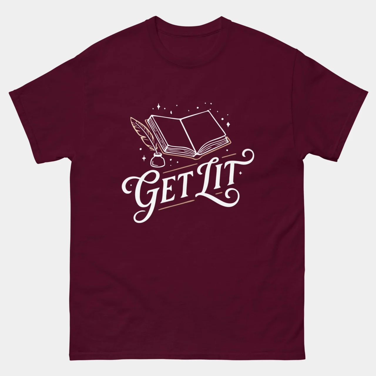 Get Lit Funny Literature Book Reader Tee - Vintage Book Lover T-Shirt in Maroon